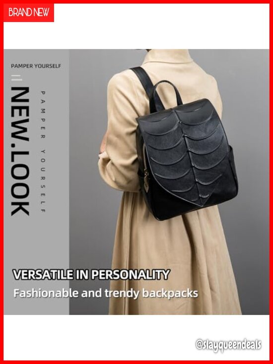 PU Leather Forest Leaf Travel Backpack, Adjustable Straps, Fits 13\
